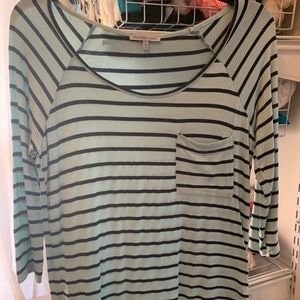 Green and navy striped shirt